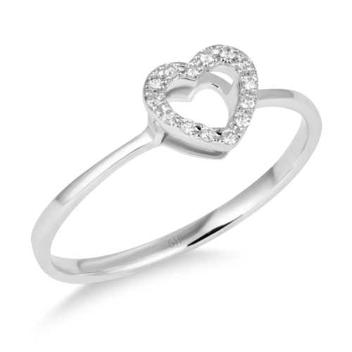 Inel Inima din Aur Alb de 14 K cu Diamant-Inel de Lux
