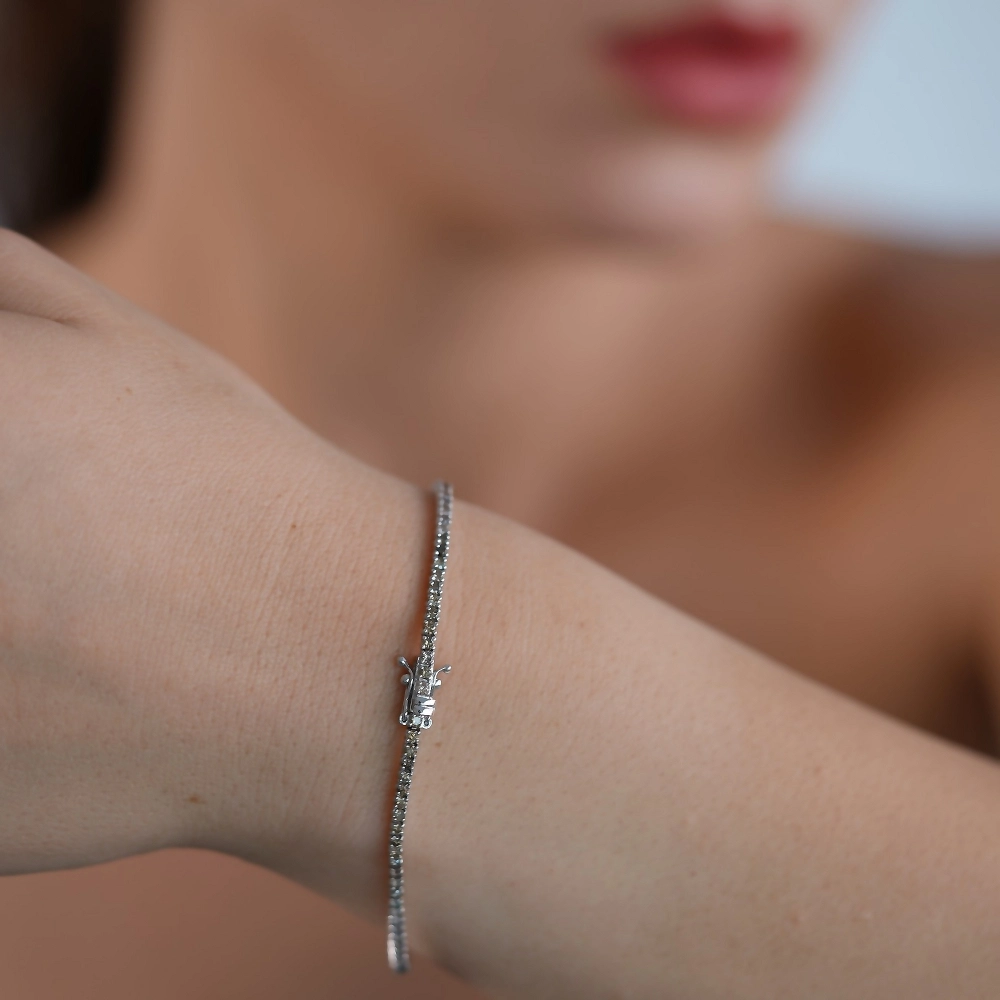 Bratara Tennis din Aur Alb de 18K cu Diamante Naturale Champagne de 2.37ct  Sandra Ferretti