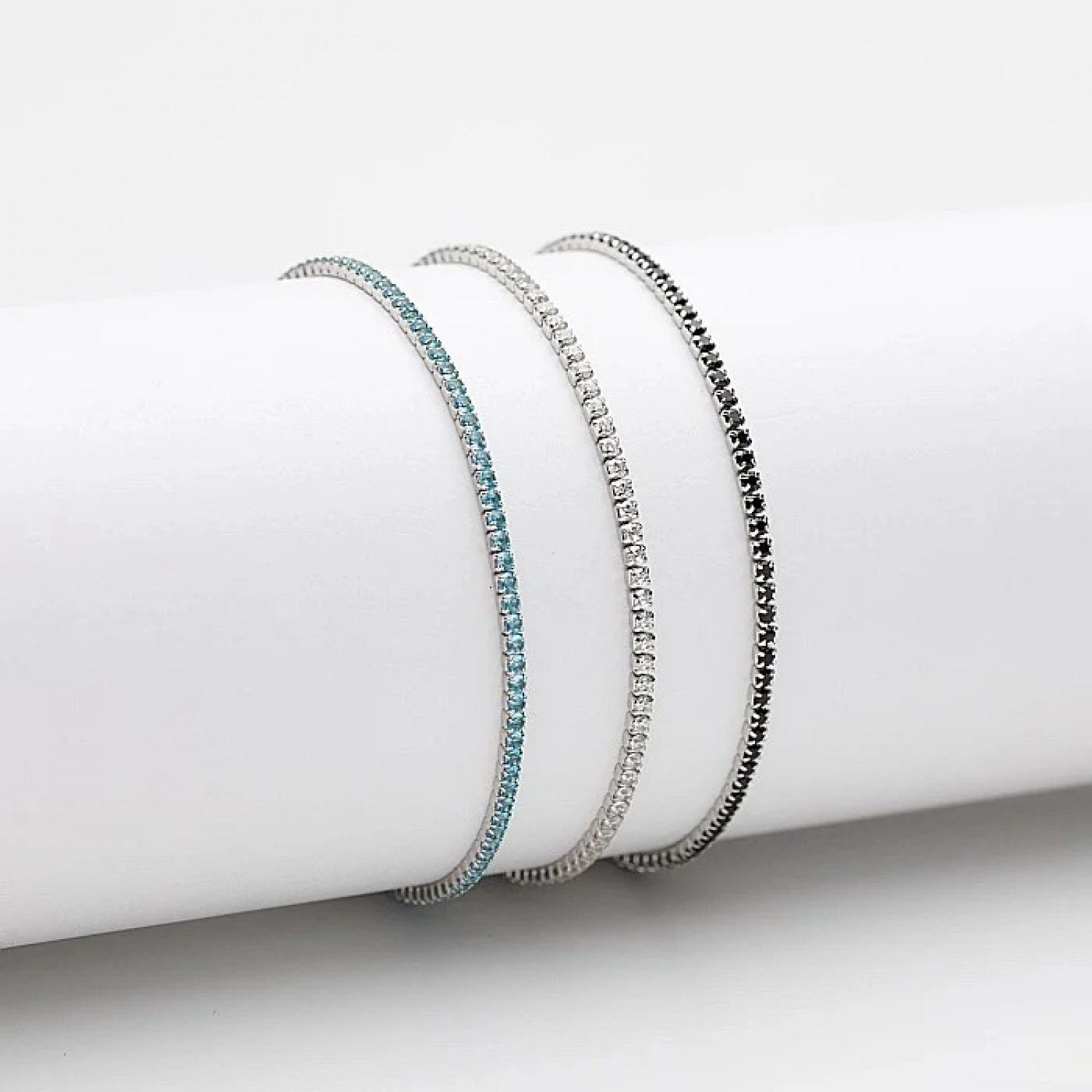 Bratara Tennis din Argint 925 placată cu Rodiu și Pietre Cubic Zirconia Turcoaz, 1.5mm  Sandra Ferretti