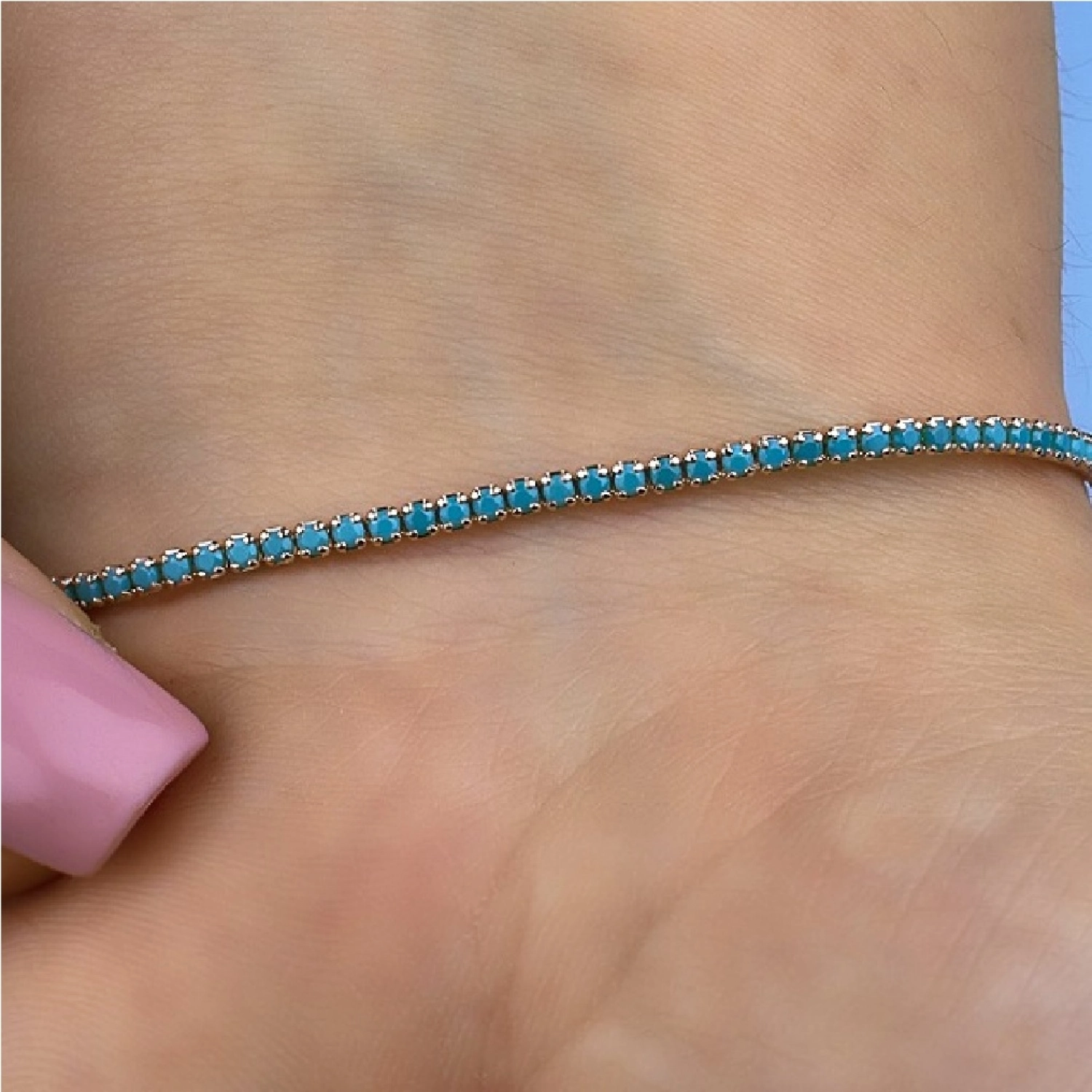 Bratara Tennis din Argint 925 placată cu Rodiu și Pietre Cubic Zirconia Turcoaz, 1.5mm  Sandra Ferretti