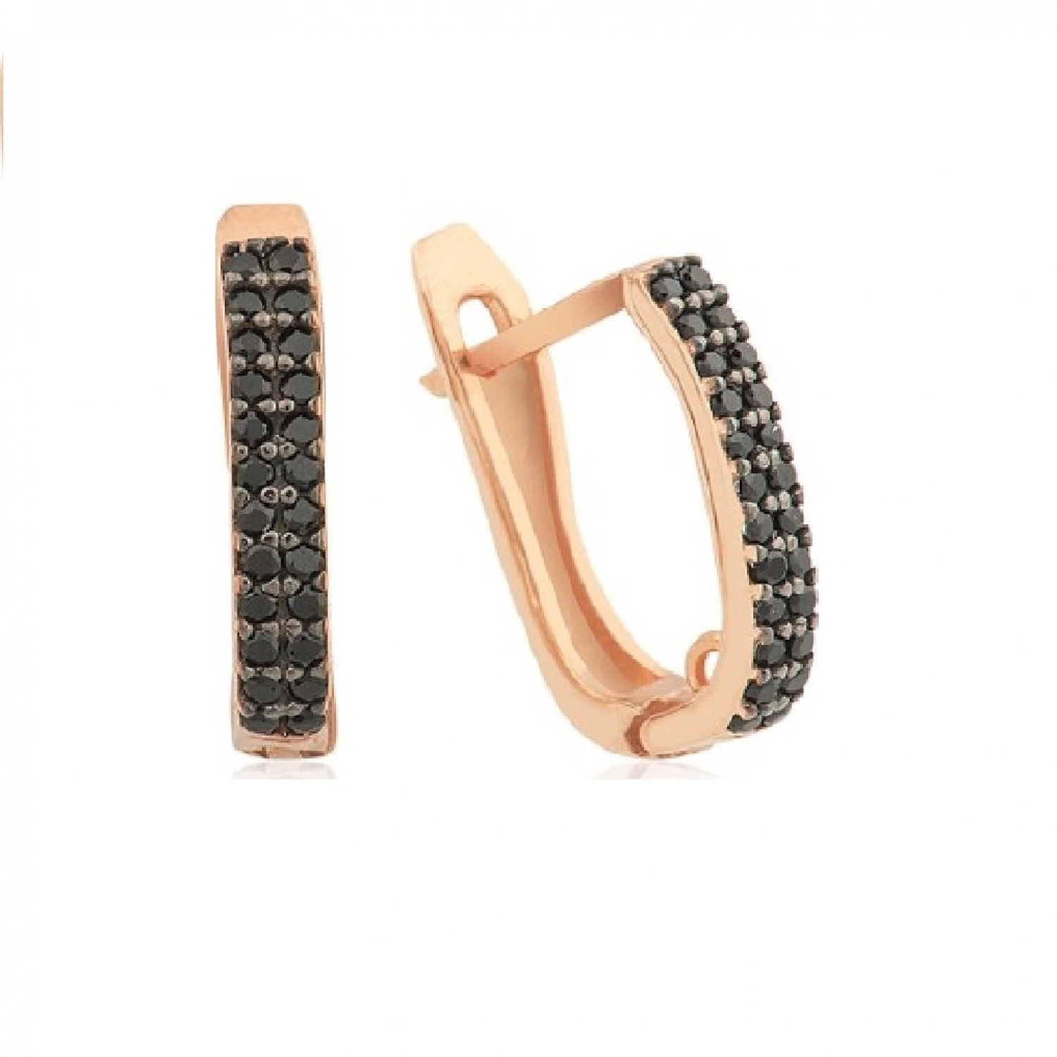 Cercei Eternity din Argint 925 Placati cu Rodiu Roz și Doua Randuri Pietre Cubic Zirconia Negre Sandra Ferretti Cercei Eternity din Argint 925 Placati cu Rodiu Roz și Doua Randuri Pietre Cubic Zirconia Negre Sandra Ferretti
