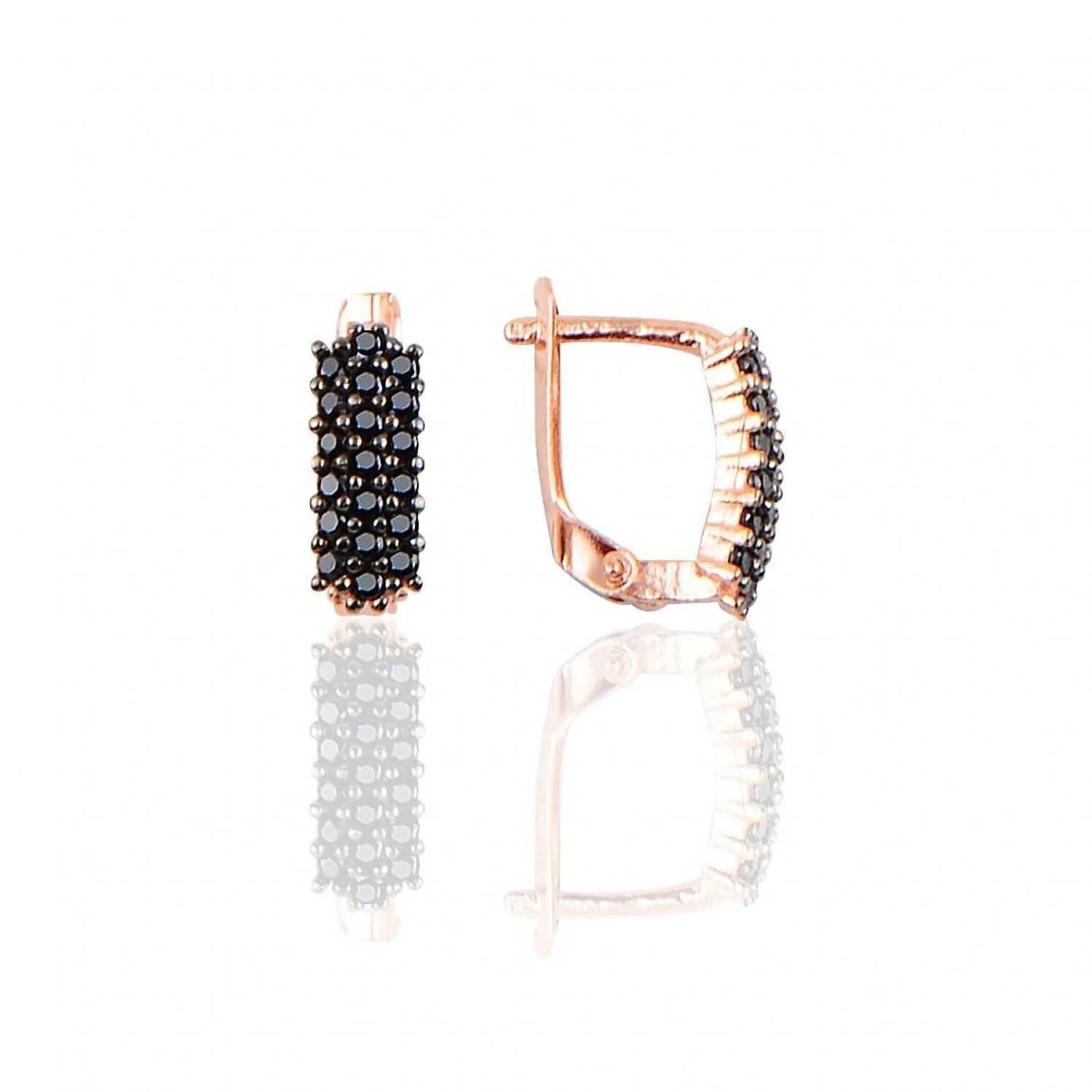 Cercei Eternity din Argint 925 Placati cu Rodiu Roz și Trei Randuri Pietre Cubic Zirconia Negre Sandra Ferretti Cercei Eternity din Argint 925 Placati cu Rodiu Roz și Trei Randuri Pietre Cubic Zirconia Negre Sandra Ferretti