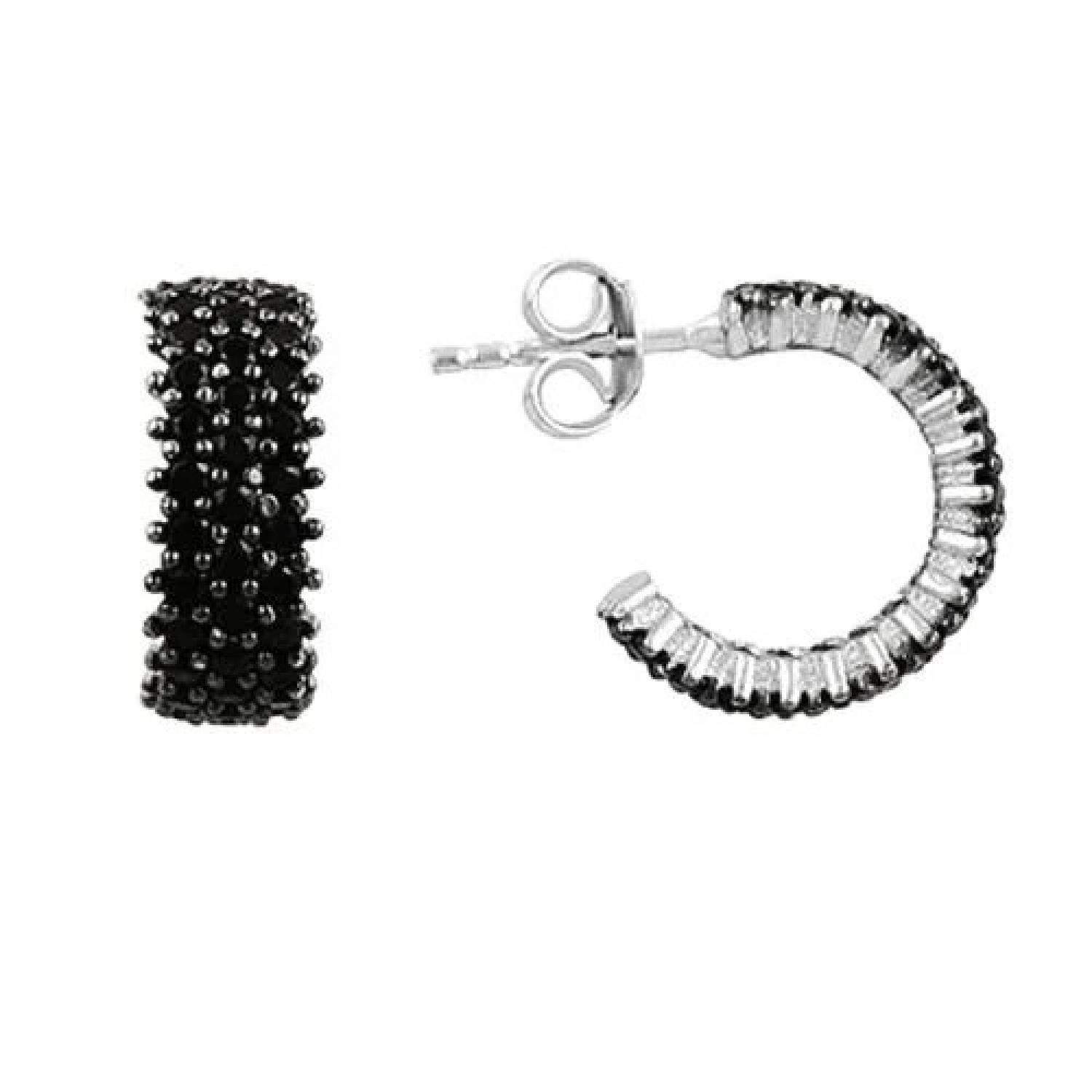 Cercei Eternity din Argint 925 Placati cu Rodiu și Trei Randuri Pietre Cubic Zirconia Negre  Sandra Ferretti