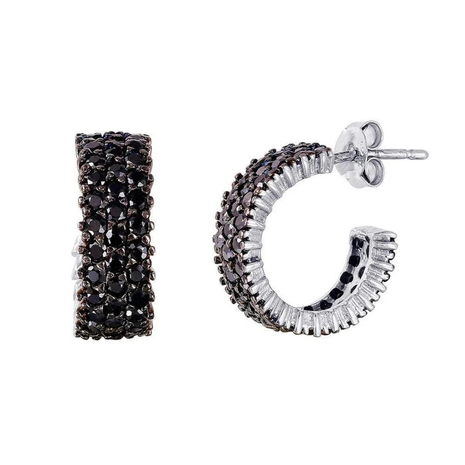 Cercei Eternity din Argint 925 Placati cu Rodiu și Trei Randuri Pietre Cubic Zirconia Negre  Sandra Ferretti