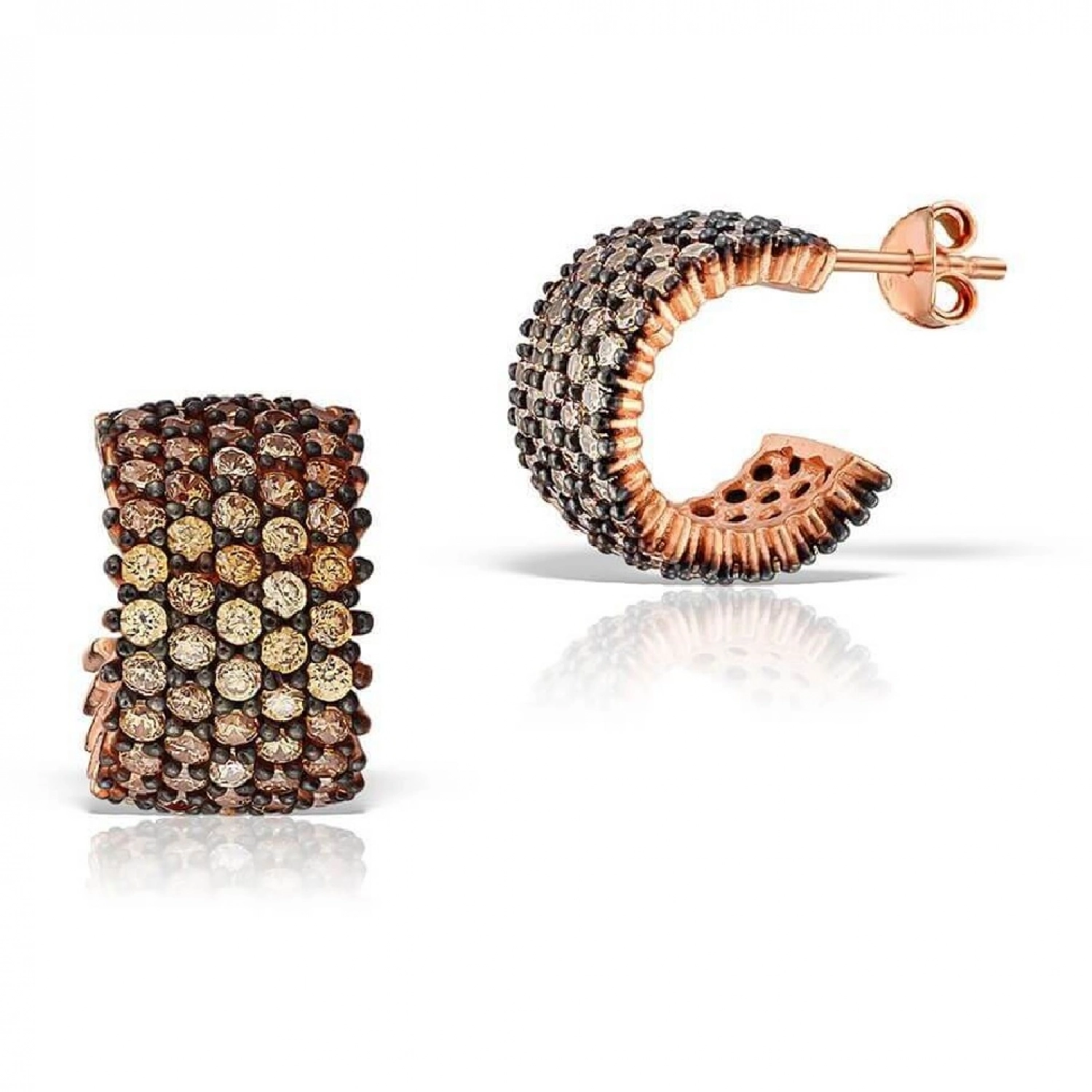 Cercei Eternity din Argint 925 Placati cu Rodiu Roz și Trei Randuri Pietre Cubic Zirconia Maro Champagne Sandra Ferretti Cercei Eternity din Argint 925 Placati cu Rodiu Roz și Trei Randuri Pietre Cubic Zirconia Maro Champagne Sandra Ferretti