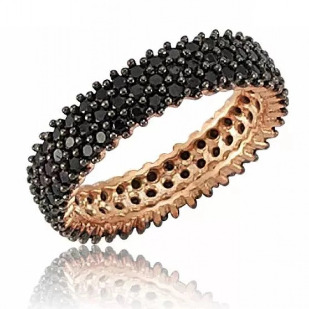 Inel Eternity din Argint 925 Placat cu Rodiu Roz și Trei Randuri Pietre Cubic Zirconia Negre  Sandra Ferretti