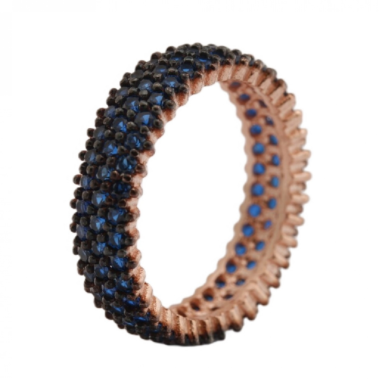 Inel Eternity din Argint 925 Placat cu Rodiu Roz și Trei Randuri de Pietre Cubic Zirconia Albastru Safir Sandra Ferretti Inel Eternity din Argint 925 Placat cu Rodiu Roz și Trei Randuri de Pietre Cubic Zirconia Albastru Safir Sandra Ferretti