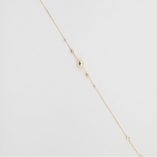 Bratara din Aur Galben, Alb, Roz de 18K cu Lant si Bile Diamantate