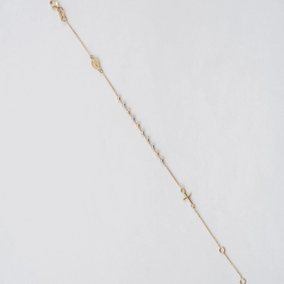 Bratara Rozariu din Aur Galben si Alb de 14K cu Lant Diamantat si Bile Diamantate