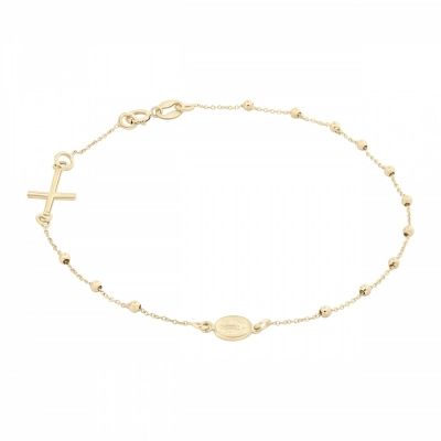 Bratara rozariu din aur galben de 14K cu cruce