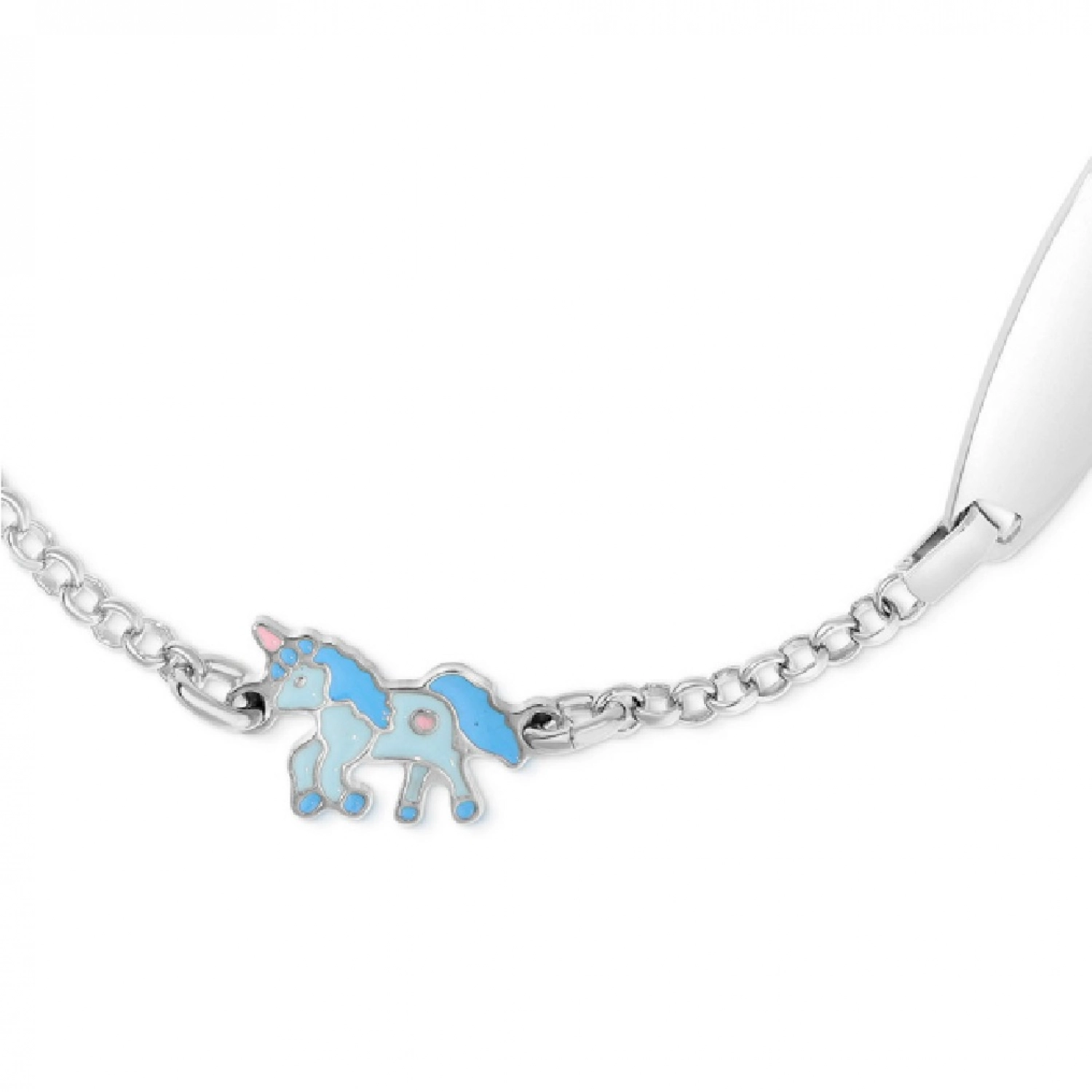 Bratara cu Placuta Pentru Copii Unicorn Albastru din Argint 925, Placat cu Rodiu și Email  Sandra Ferretti