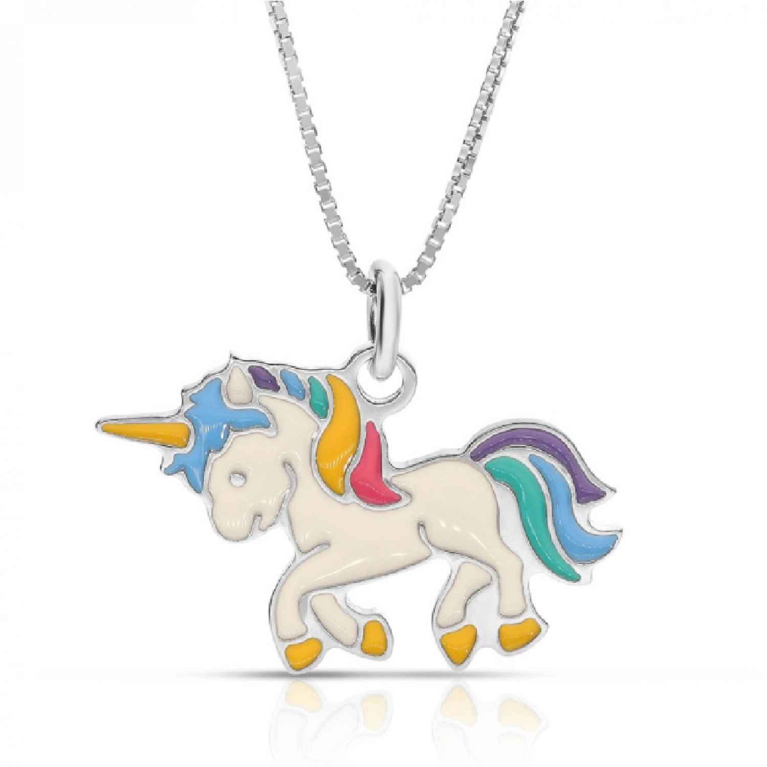 Colier Pentru Copii Unicorn Multicolor din Argint 925, Placat cu Rodiu și Email Sandra Ferretti Colier Pentru Copii Unicorn Multicolor din Argint 925, Placat cu Rodiu și Email Sandra Ferretti
