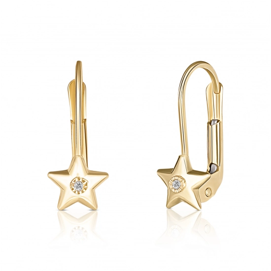 Cercei cu Tortite pentru Copii din Aur Galben de 18K  cu Diamante de 0.05ct, Stea