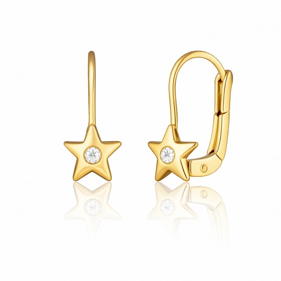 Cercei cu Tortite pentru Copii din Aur Galben de 18K  cu Diamante de 0.05ct, Stea
