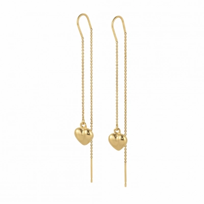Cercei din aur galben de 18K cu inimioare