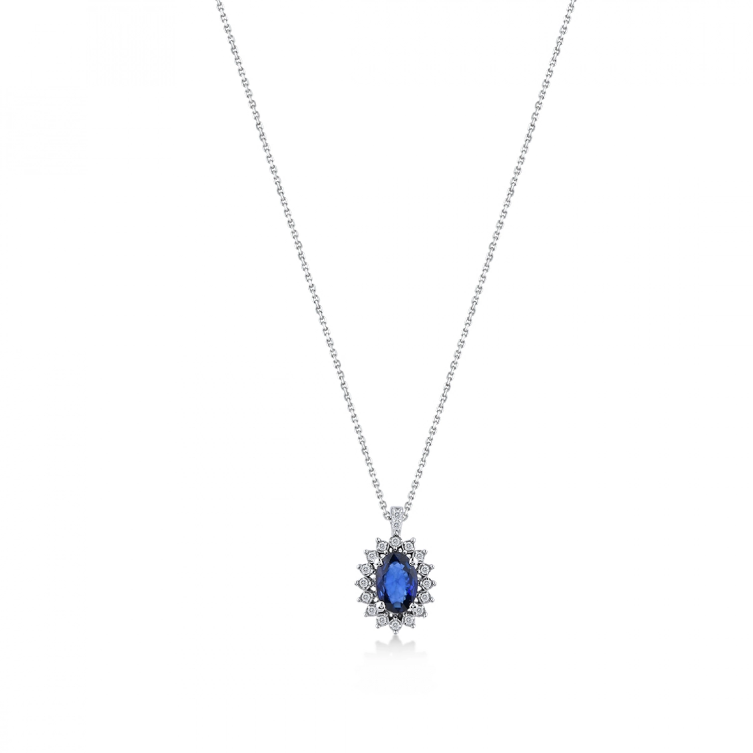 Colier Sheffield Aur Alb 14K cu Diamante de 0.04 carate si Safir de 0.47 Carate Sandra Ferretti Colier Sheffield Aur Alb 14K cu Diamante de 0.04 carate si Safir de 0.47 Carate Sandra Ferretti
