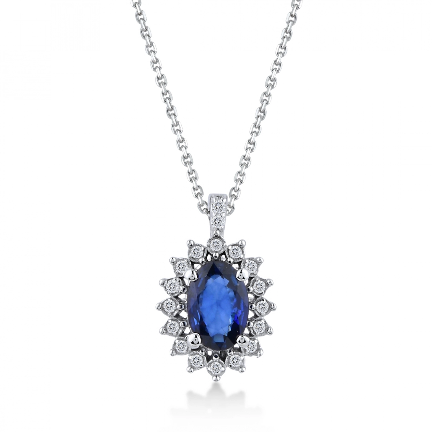 Colier Sheffield Aur Alb 14K cu Diamante de 0.04 carate si Safir de 0.47 Carate Sandra Ferretti Colier Sheffield Aur Alb 14K cu Diamante de 0.04 carate si Safir de 0.47 Carate Sandra Ferretti