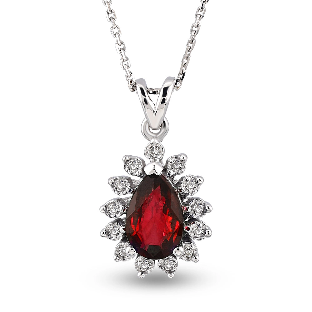 Colier Malmo Aur Alb 14K cu Diamante de 0.27 Carate si Rubin de 0.86 Carate Sandra Ferretti