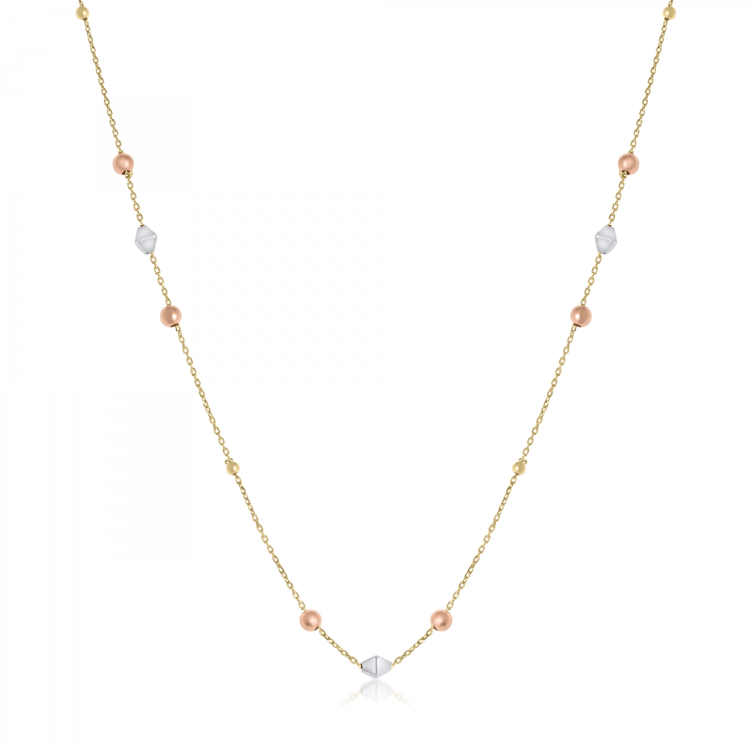 Colier din Aur Galben, Alb si Roz de 18 Kt cu Bile si Romburi  Sandra Ferretti