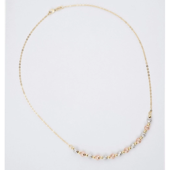 Colier din Aur Galben, Alb, Roz de 18K cu Bile Diamantate