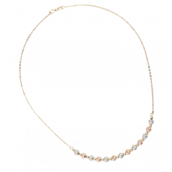 Colier din Aur Galben, Alb, Roz de 18K cu Bile Diamantate