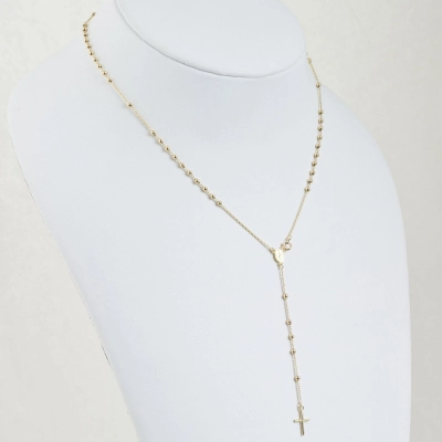 Rozariu 42 cm din Aur Galben de 9K cu Bile si Lant Diamantat