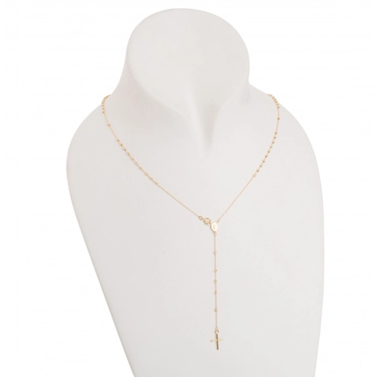 Rozariu 42 cm din Aur Galben de 14K cu Bile Diamantate si Lant Diamantat
