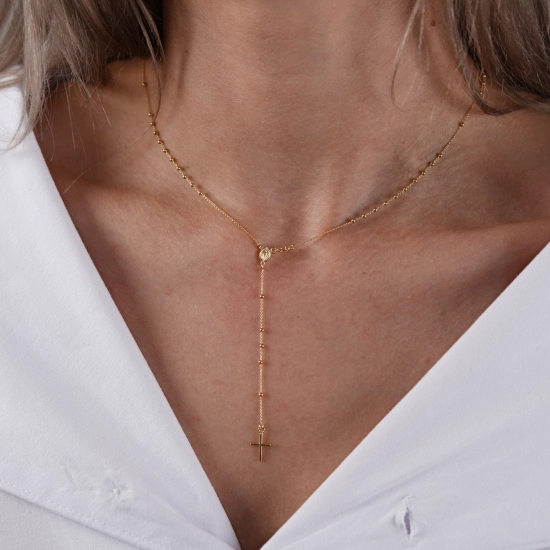 Rozariu 42 cm din Aur Galben de 14K cu Bile si Lant Diamantat Rozariu 42 cm din Aur Galben de 14K cu Bile si Lant Diamantat