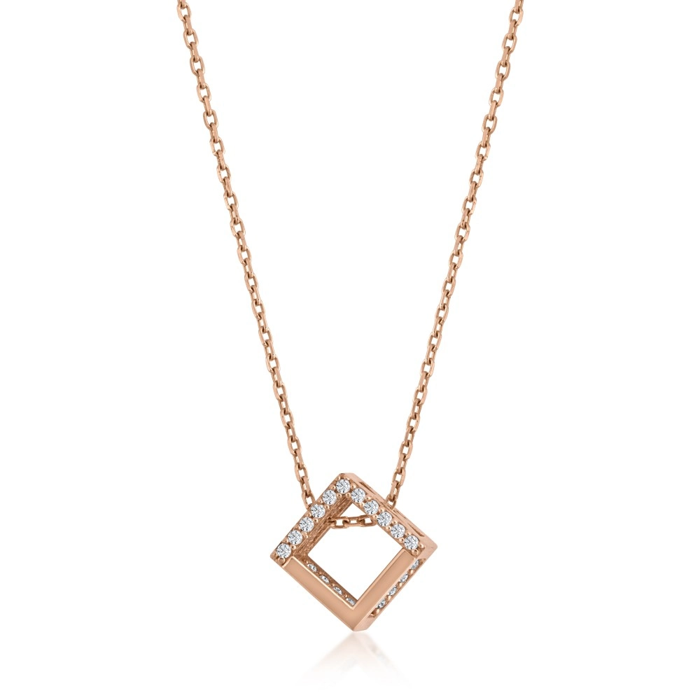 Colier din Aur Roz de 14 Kt cu Cub si Pietre Zirconia  Sandra Ferretti