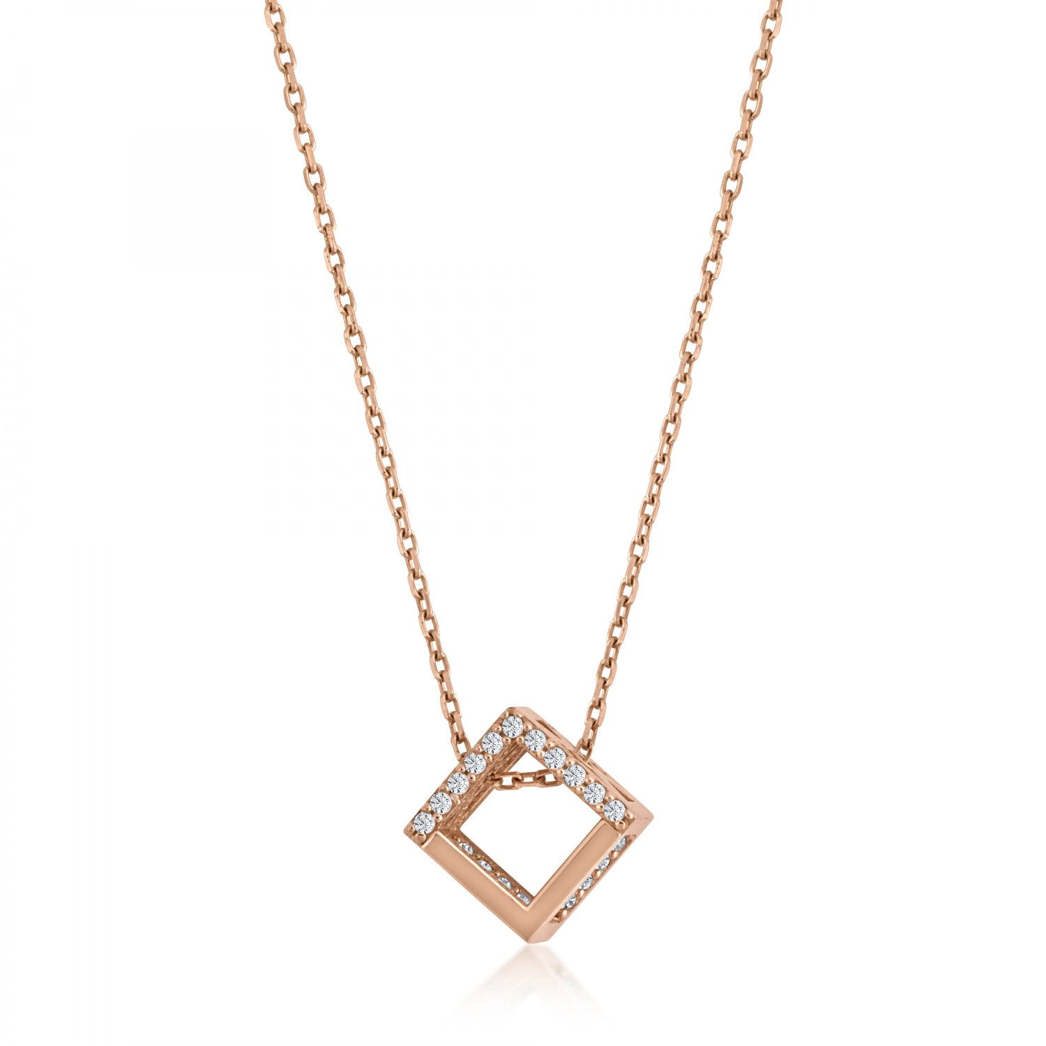 Colier din Aur Roz de 14 Kt cu Cub si Pietre Zirconia  Sandra Ferretti