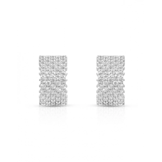 Cercei Eternity din Argint 925  Placati cu Rodiu și Cinci Randuri Pietre Cubic Zirconia Albe