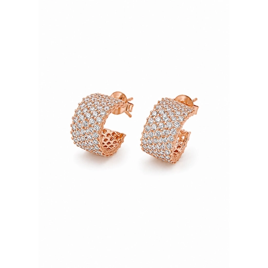 Cercei Eternity din Argint 925 Roz Placati cu Aur de 18K și Cinci Randuri Pietre Cubic Zirconia Alb