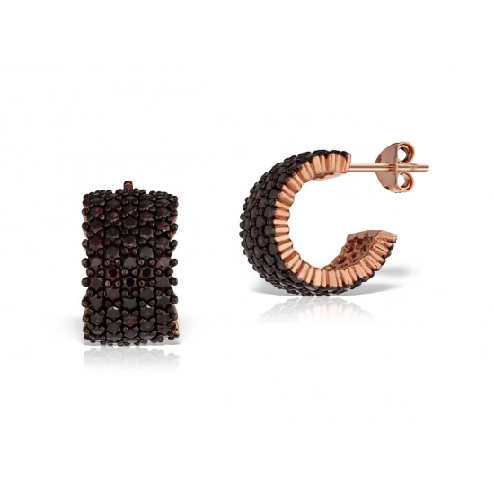 Cercei Eternity din Argint 925 Roz Placati cu Aur de 18K și Cinci Randuri Pietre Cubic Zirconia Negre