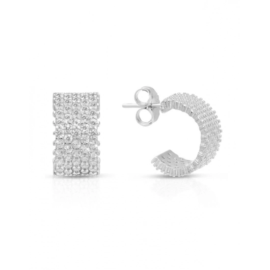 Cercei Eternity din Argint 925  Placati cu Rodiu și Cinci Randuri Pietre Cubic Zirconia Albe