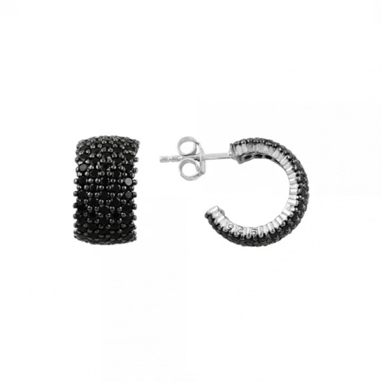 Cercei Eternity din Argint 925  Placati cu Rodiu și Cinci Randuri Pietre Cubic Zirconia Negre
