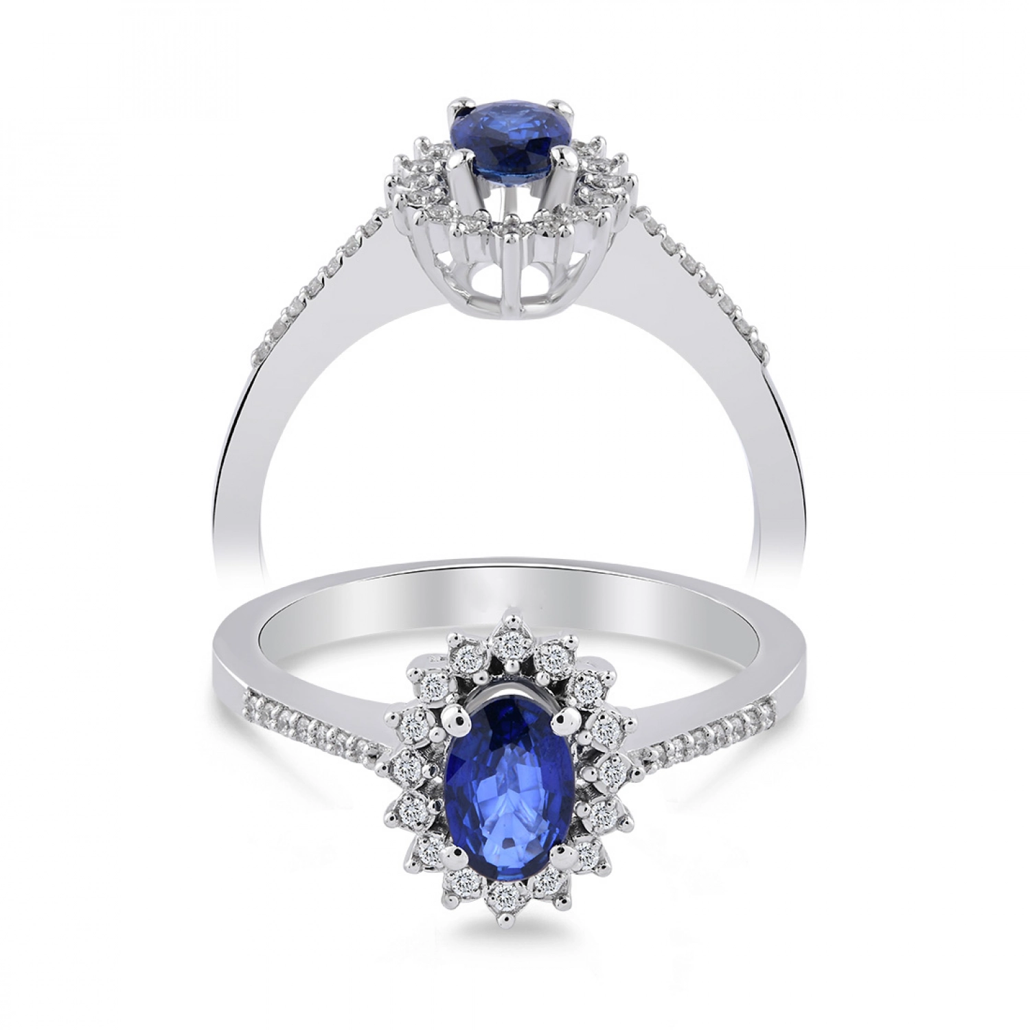 Inel Sheffield Aur Alb 14K cu Diamante de 0.07 Carate si Safir de 0.47 Carate Sandra Ferretti