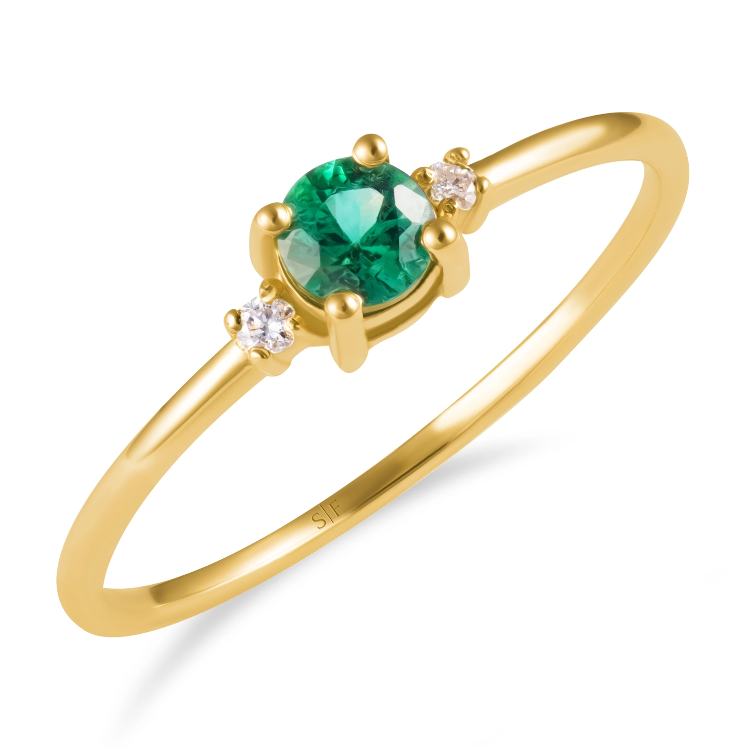 Inel Copenhaga Aur Galben 14K cu Diamante de 0.03 Carate si Smarald de 0.24 Carate Sandra Ferretti