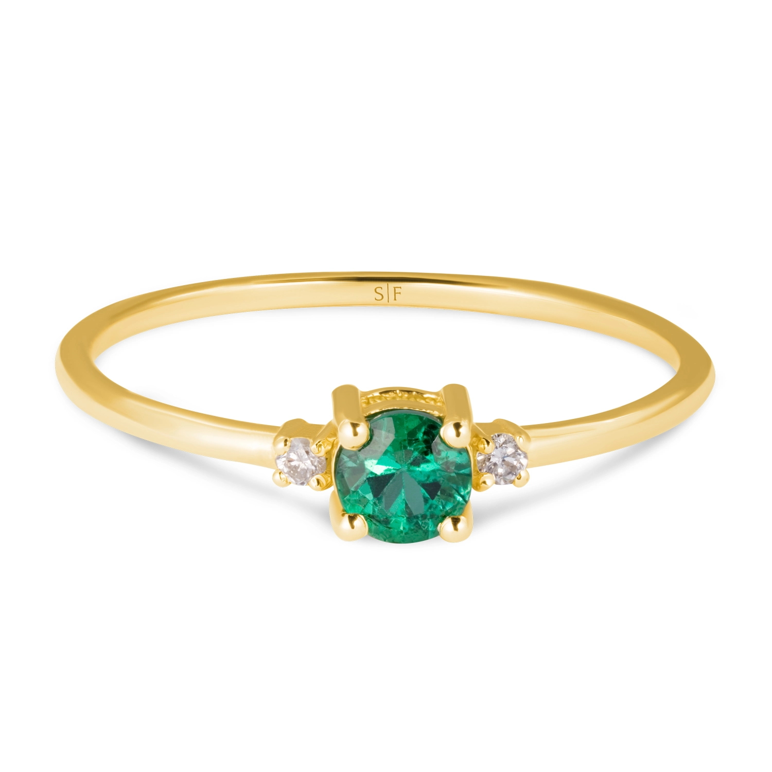 Inel Copenhaga Aur Galben 14K cu Diamante de 0.03 Carate si Smarald de 0.24 Carate Sandra Ferretti