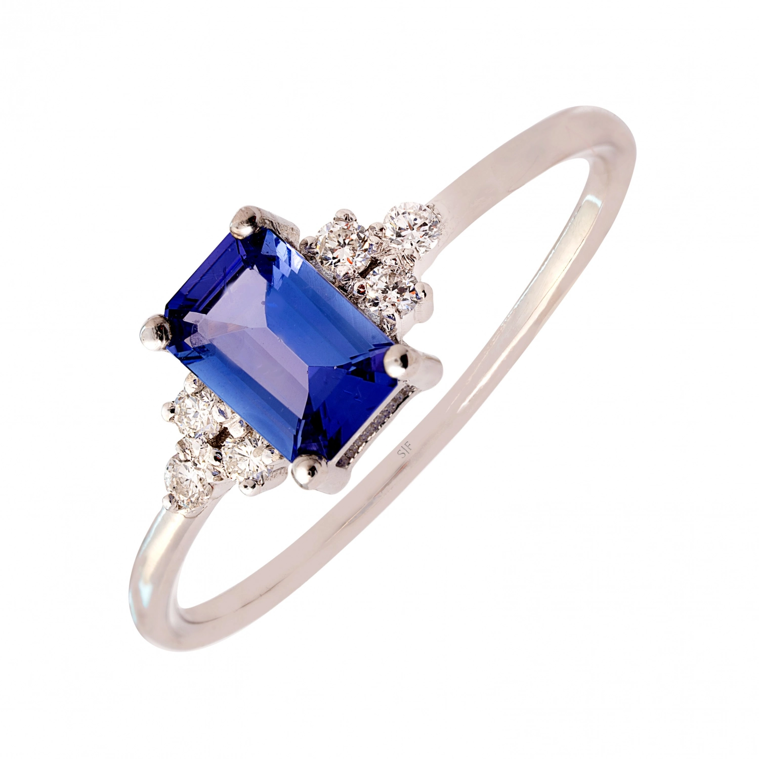 Inel Dresda Aur Alb 14K cu Diamante de 0.09 Carate si Tanzanit de 0.58 Carate Sandra Ferretti