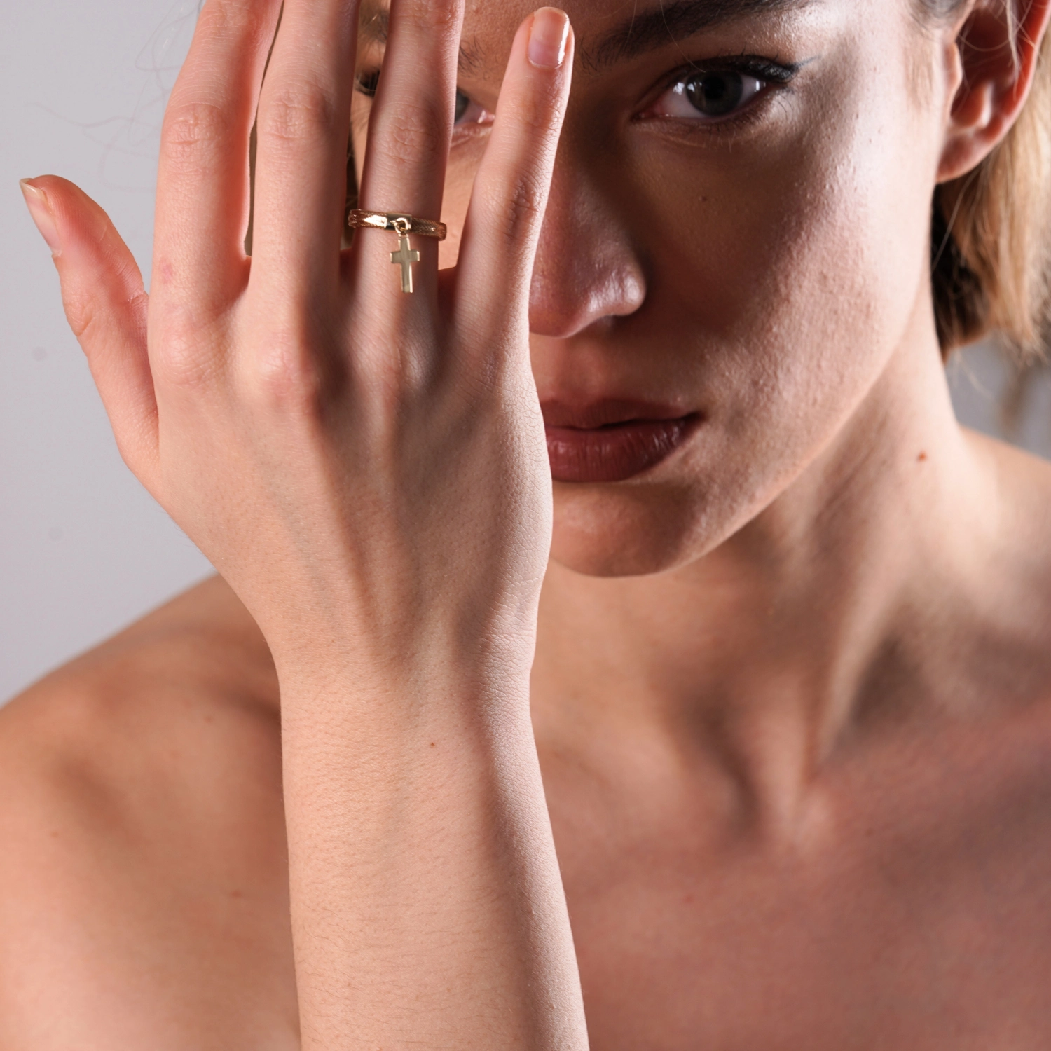 bijuterie italiana inel aur 14k cu simbol cruce