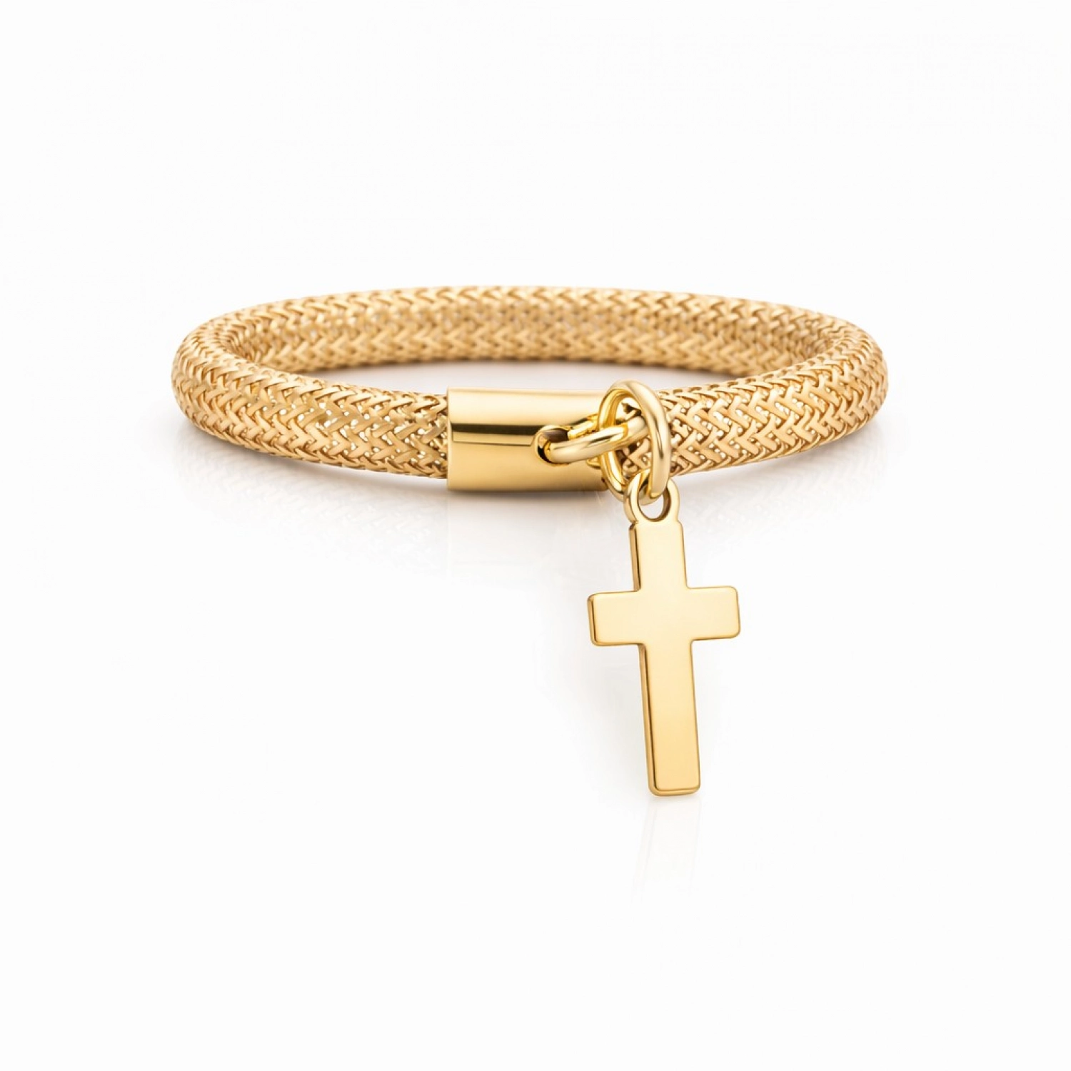 inel aur galben 14k cu cruce purtat pe deget dama