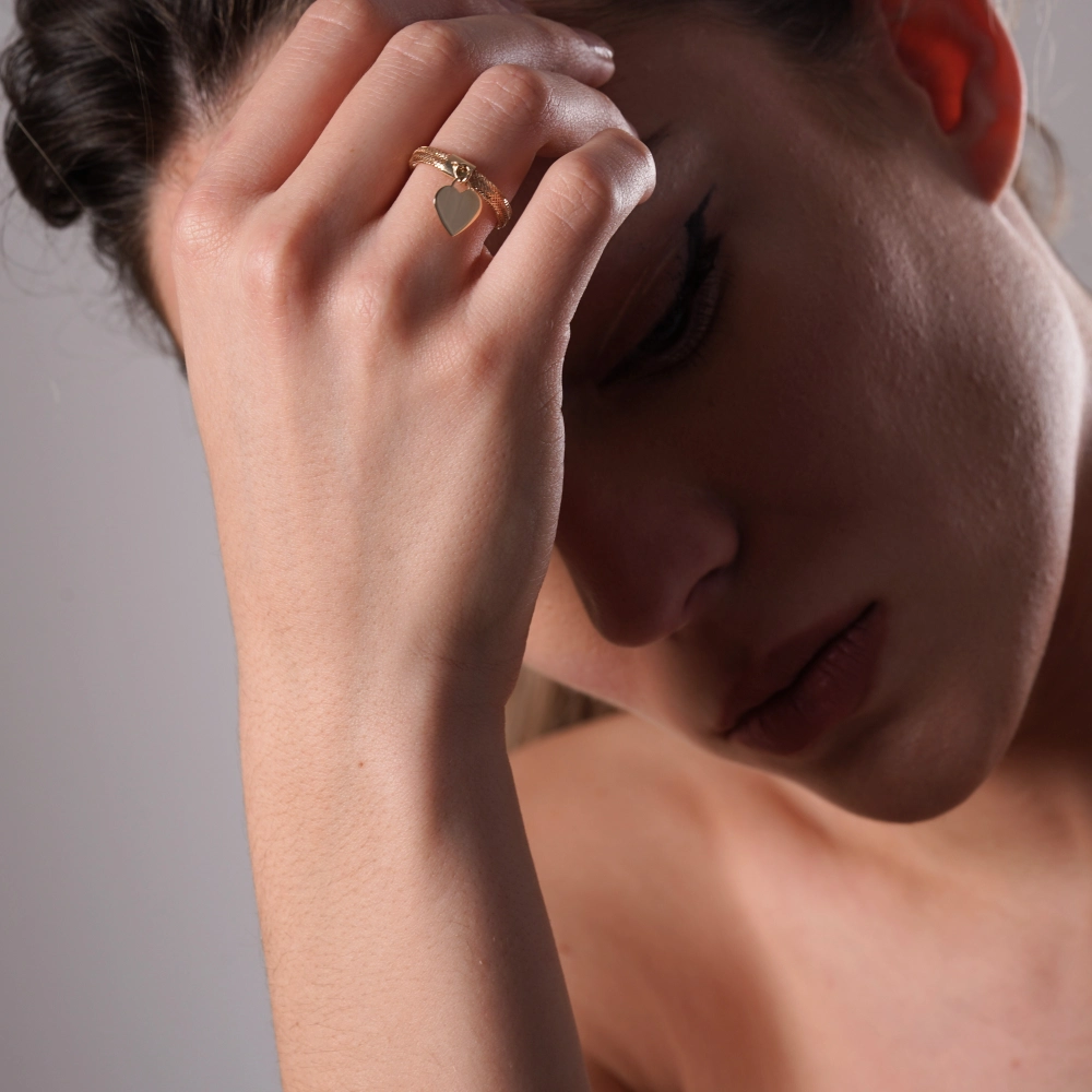 inel aur galben 14k cu inimioara model elastic pentru femei fabricat in Italia