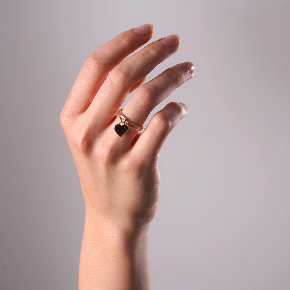 inel elastic din aur galben 14k cu simbol inimioara delicat