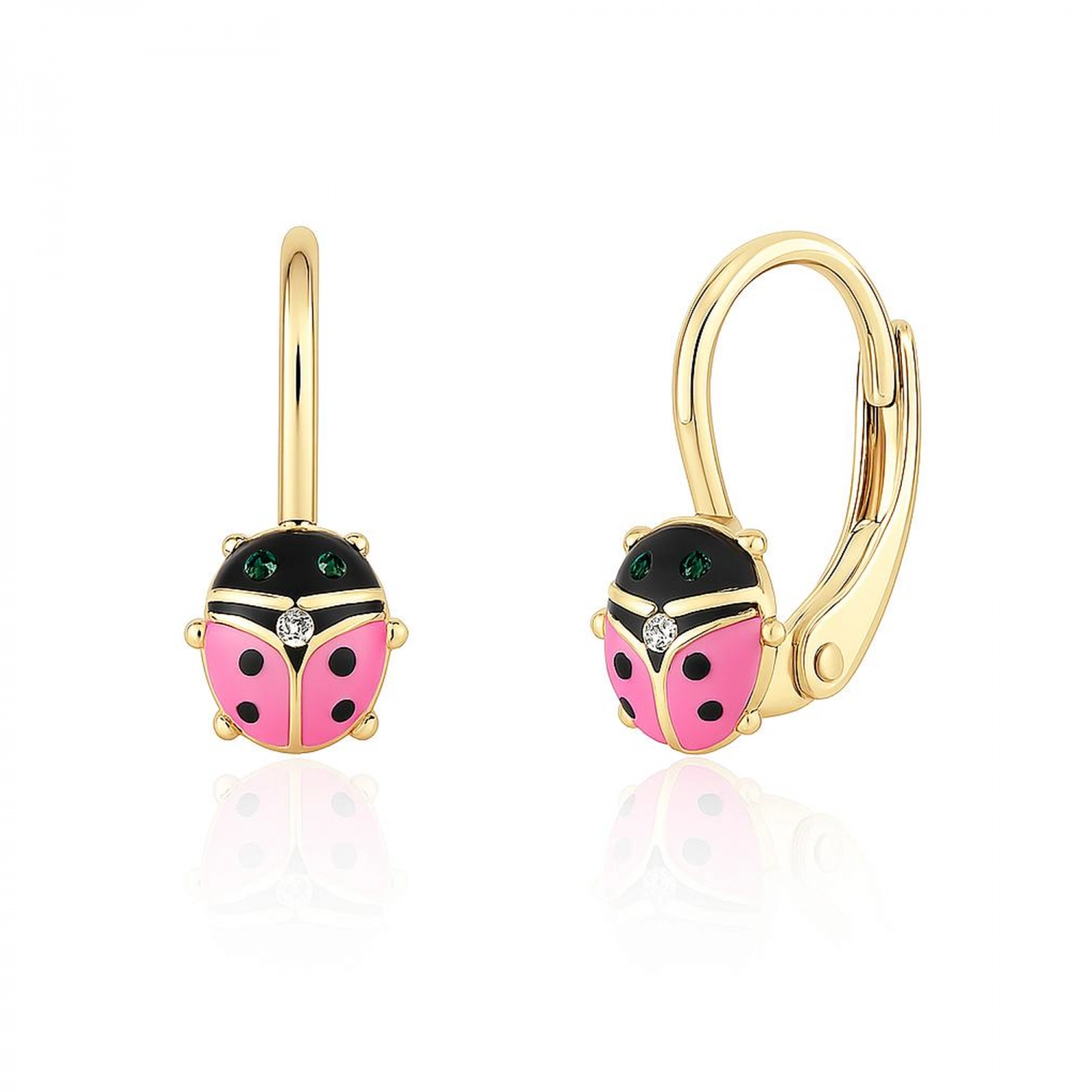 Cercei cu Tortite pentru Copii din Aur Galben de 18K  cu Diamante de 0.05ct, Buburuza  Sandra Ferretti