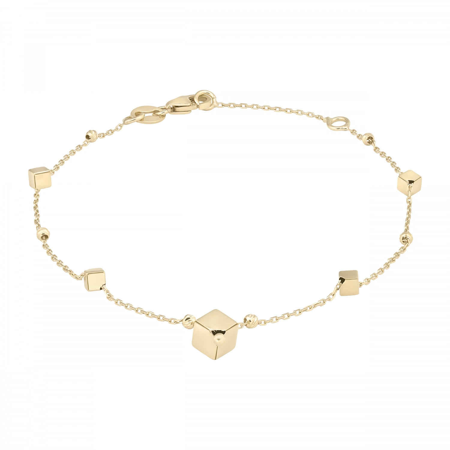 Bratara din Aur Galben de 18 Kt cu Bile Diamantate si Cuburi Sandra Ferretti Bratara din Aur Galben de 18 Kt cu Bile Diamantate si Cuburi Sandra Ferretti