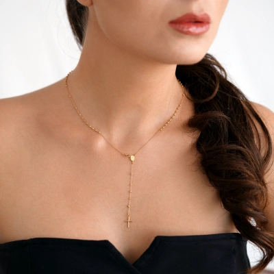 Rozariu 42 cm din Aur Galben de 14K cu Bile Diamantate si Lant Diamantat