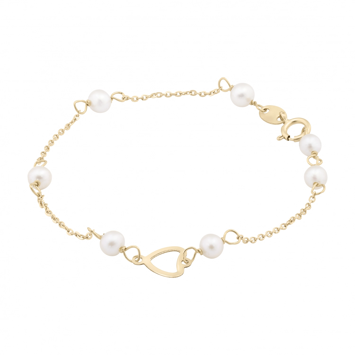 Bratara cu Perle Naturale si Inima Pentru Copii din Aur Galben 18 Kt  Sandra Ferretti Bratara cu Perle Naturale si Inima Pentru Copii din Aur Galben 18 Kt  Sandra Ferretti