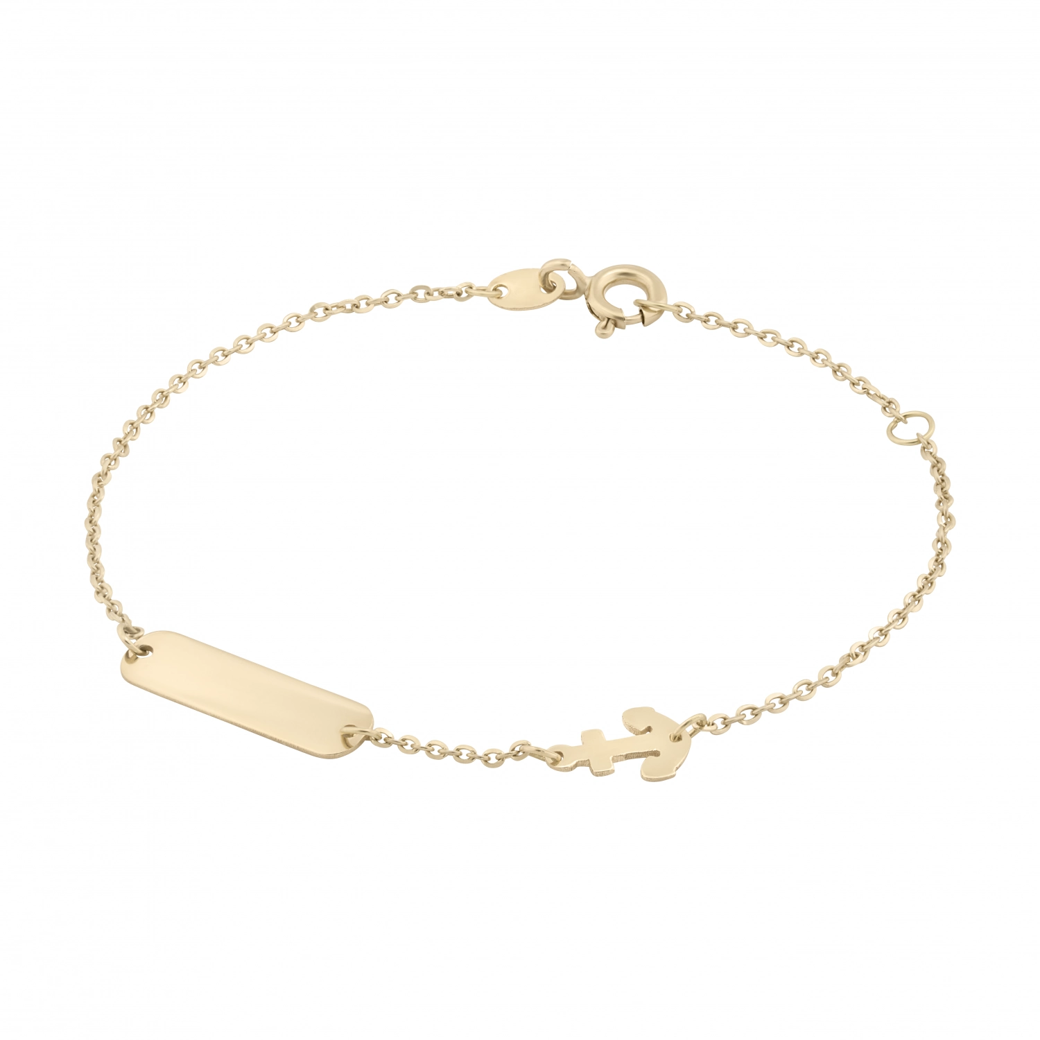 Bratara cu Ancora si Placuta Pentru Copii din Aur Galben 18 Kt  Sandra Ferretti Bratara cu Ancora si Placuta Pentru Copii din Aur Galben 18 Kt  Sandra Ferretti