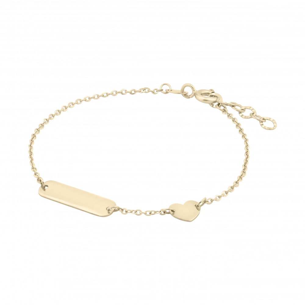 Bratara cu Inimioara si Placuta Pentru Copii din Aur Galben 18 Kt  Sandra Ferretti Bratara cu Inimioara si Placuta Pentru Copii din Aur Galben 18 Kt  Sandra Ferretti