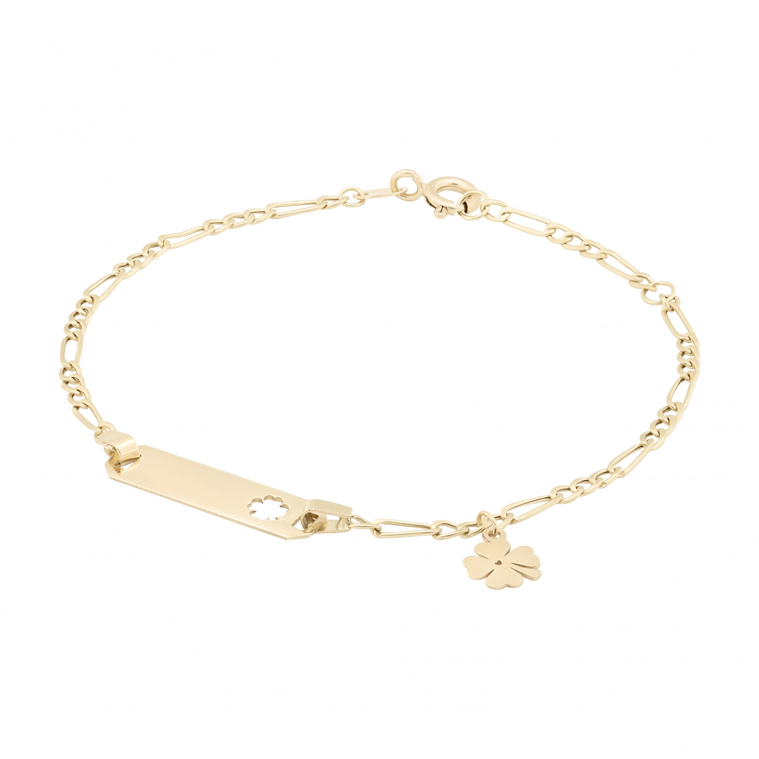 Bratara cu Trifoi si Placuta Pentru Copii din Aur Galben 18 Kt Sandra Ferretti Bratara cu Trifoi si Placuta Pentru Copii din Aur Galben 18 Kt Sandra Ferretti